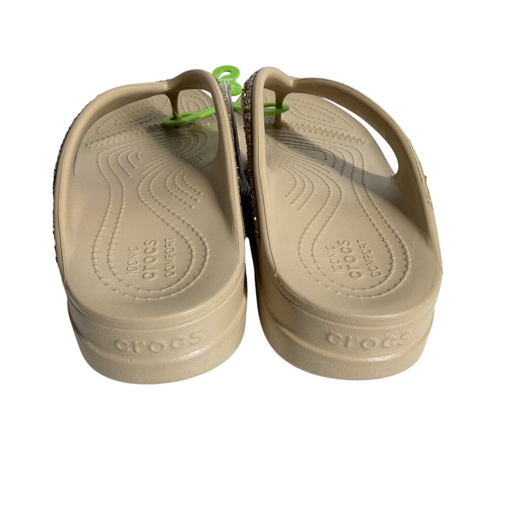 NWT Crocs Women Sloane Glitter Flip Flops Tan/Gold Shimmer comfy platform size 9 - Picture 9 of 14